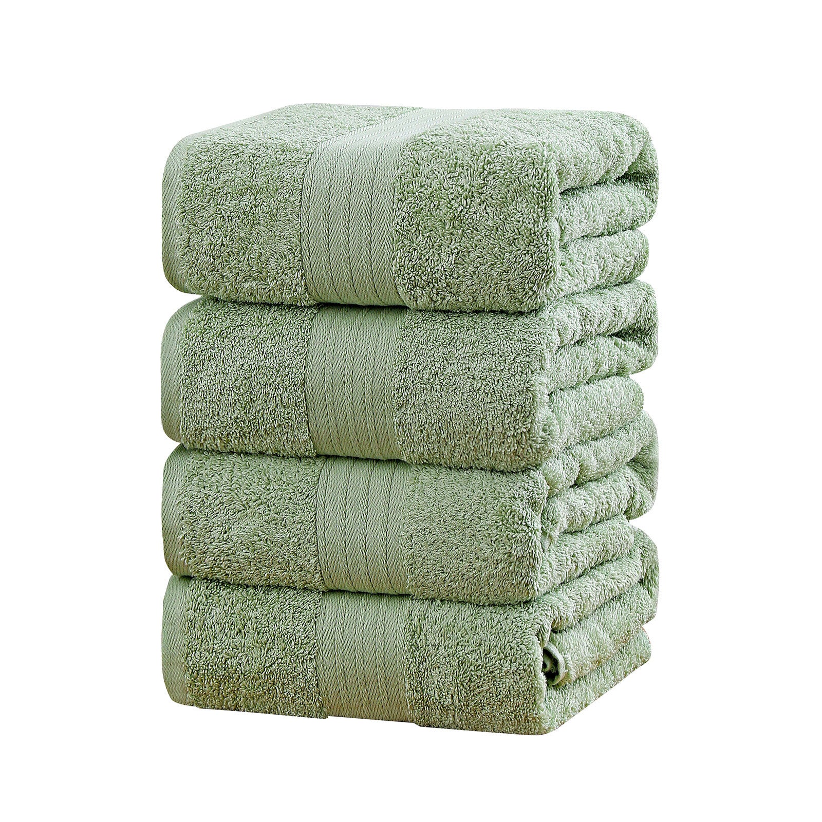 Linenland 4 Piece Cotton Bath Towels Set - Sage Green - 0