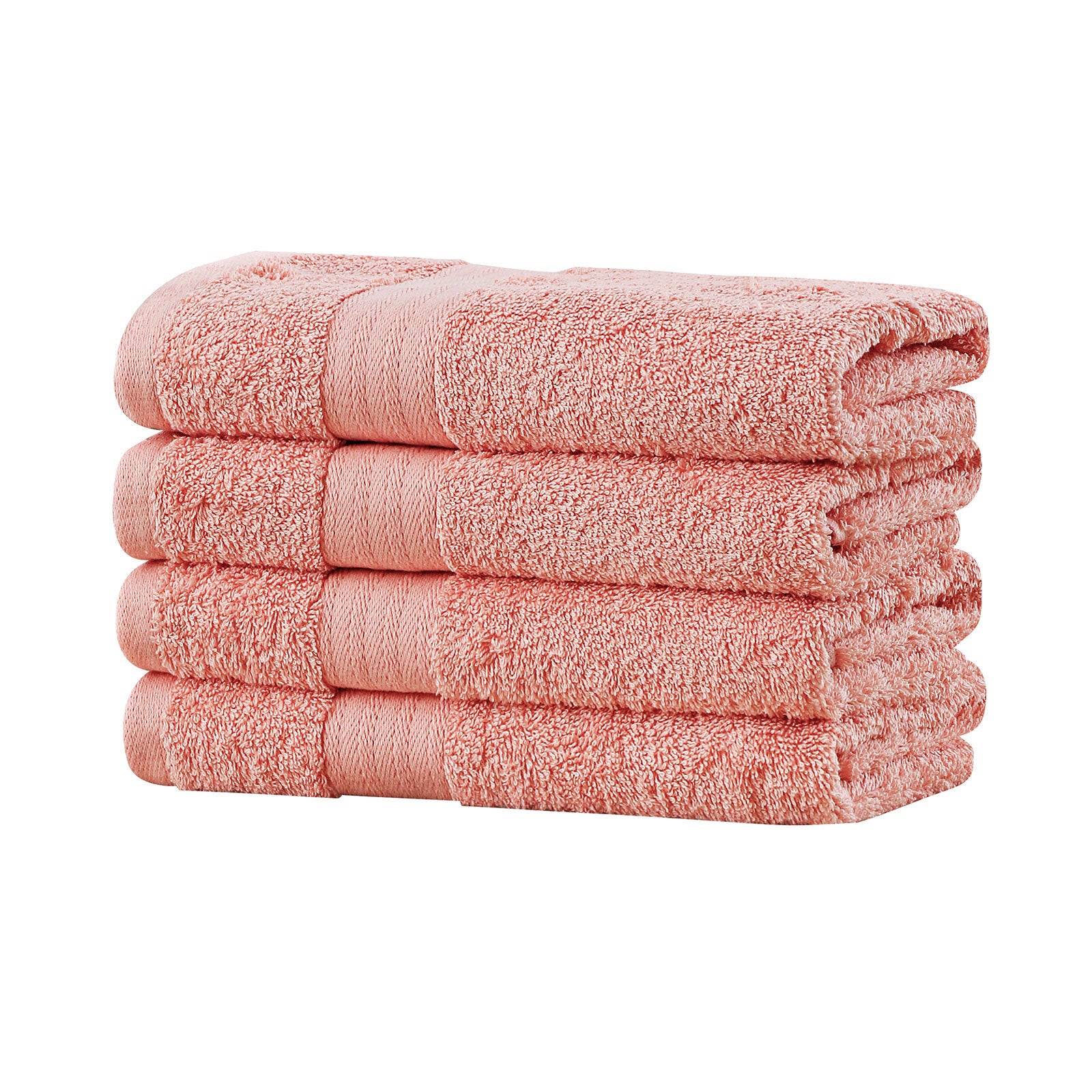 Linenland Bath Towel 4 Piece Cotton Hand Towels Set - Coral - 0