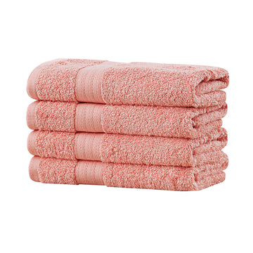 Linenland Bath Towel 4 Piece Cotton Hand Towels Set - Coral - 0