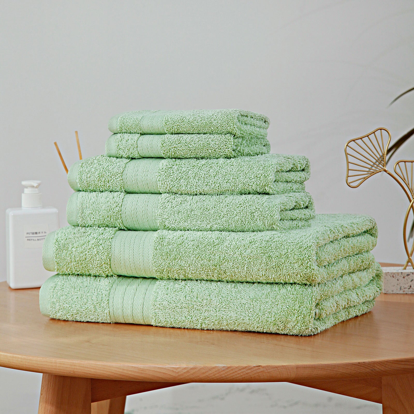 Luxury 6 Piece Soft and Absorbent Cotton Bath Towel Set - Sage Green - 0