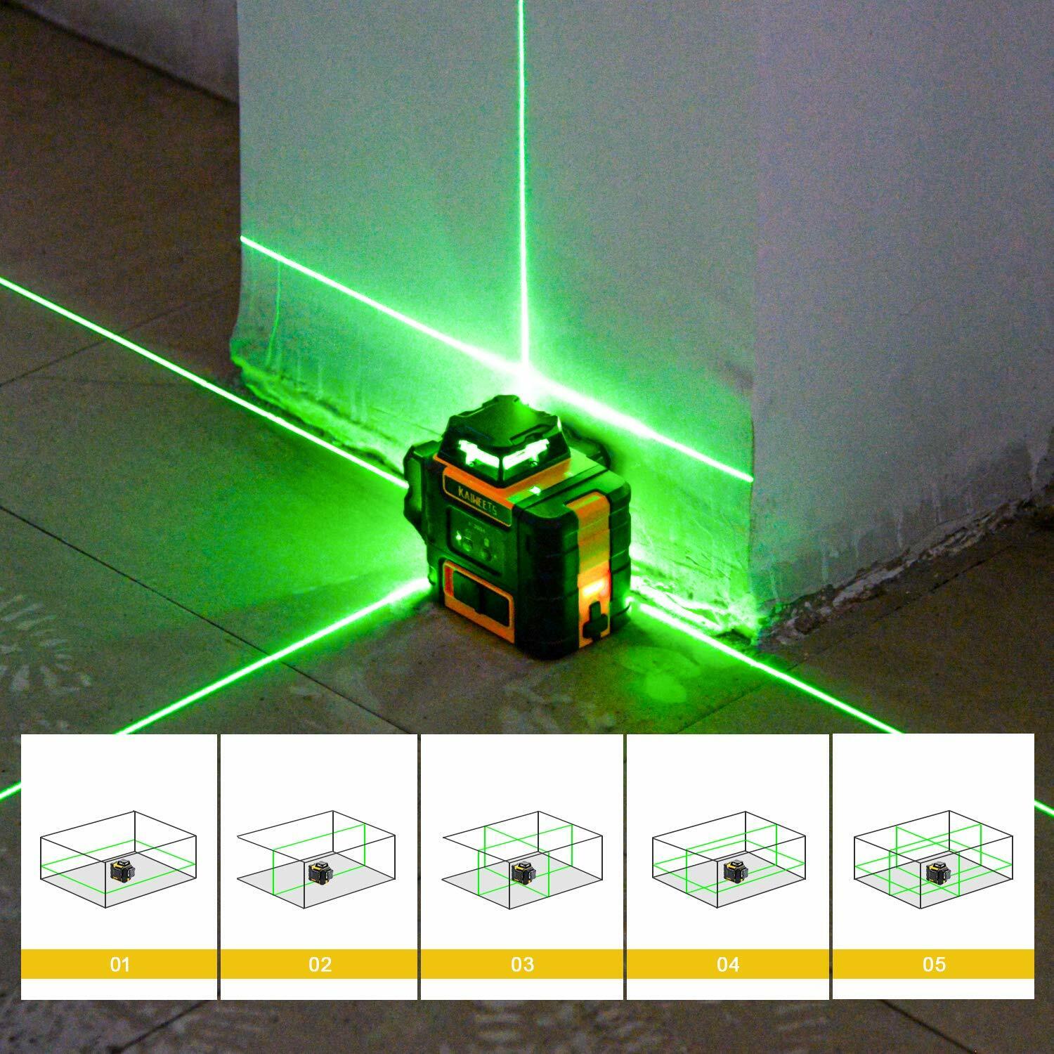 KAIWEETS KT360A Green Laser Level 3 X 360° Rotary Self Leveling with 1 Rechargeable Battery - 0