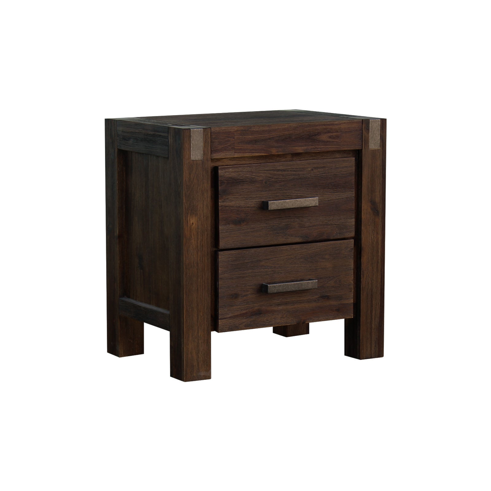 Bedside Table 2 drawers Night Stand Solid Wood Acacia Storage in Chocolate Colour - 0