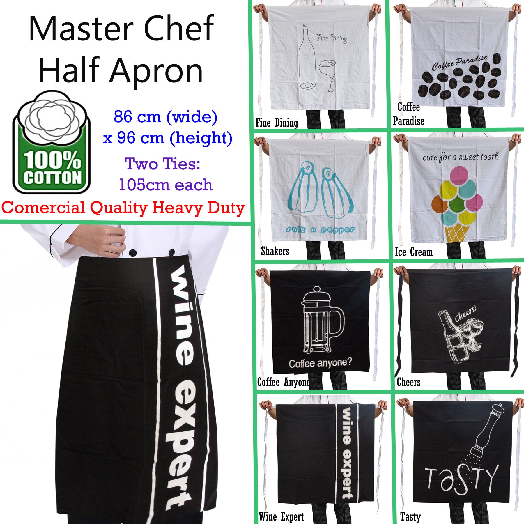 100% Cotton Master Chef Half Apron Heavy Duty Cheers - 0