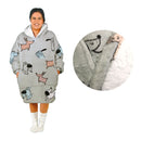 Adult Women Comfy Warm Blanket Hoodie with Sherpa Fleece Reverse Grey Dogs-1