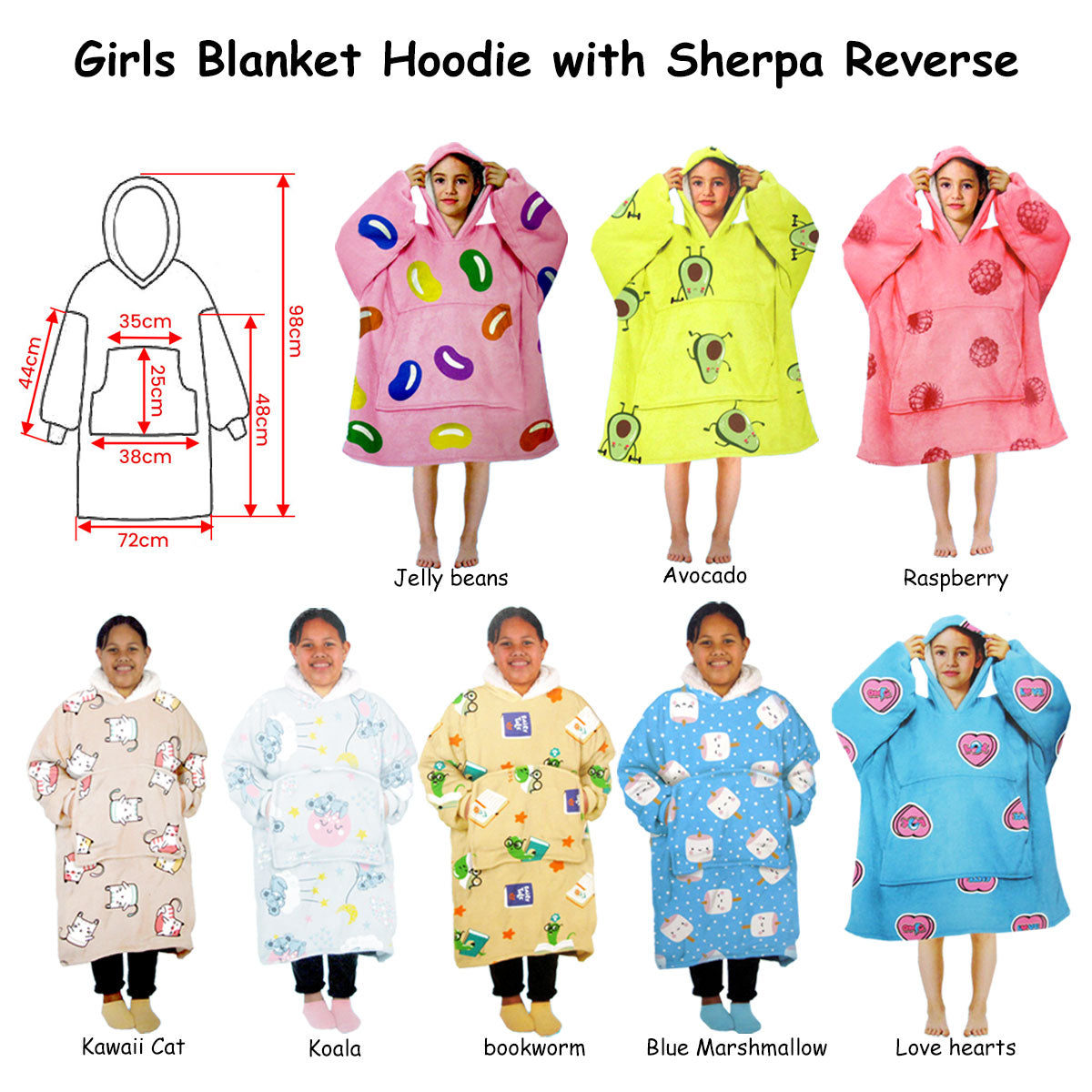 Girls Comfy Warm Blanket Hoodie with Sherpa Fleece Reverse Bookworm - 0