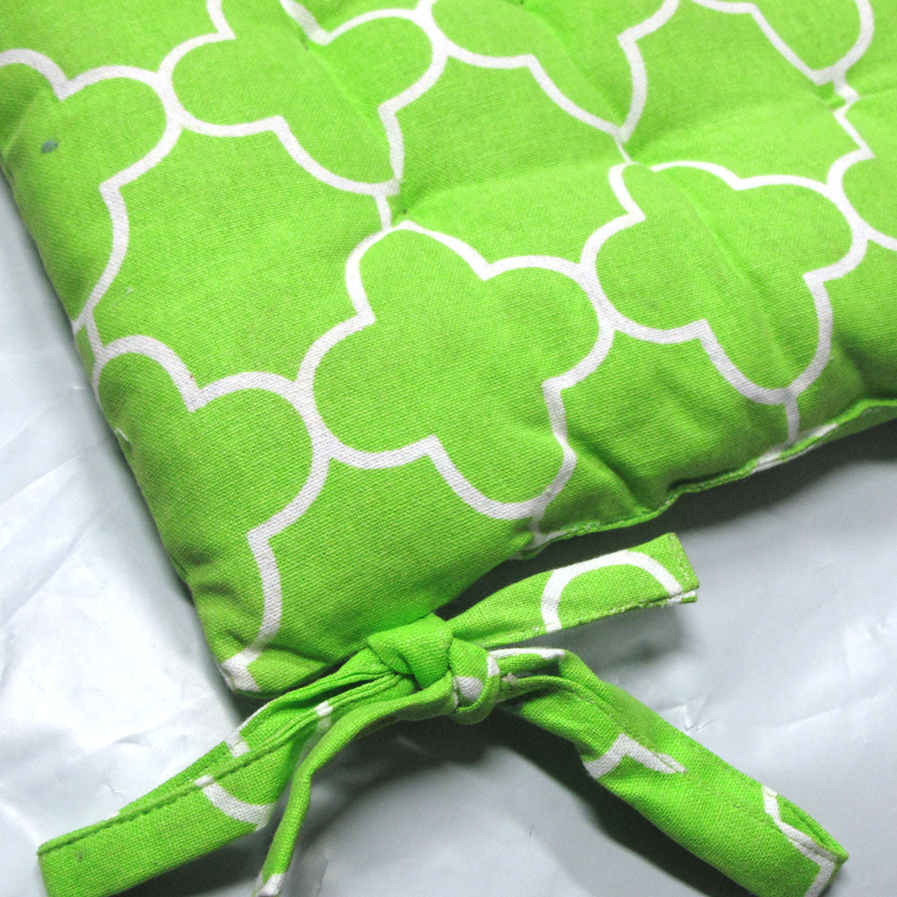 Set of 2 Cotton Chair Pads Moroccan Lime with Ties 40 x 40 cm - 0