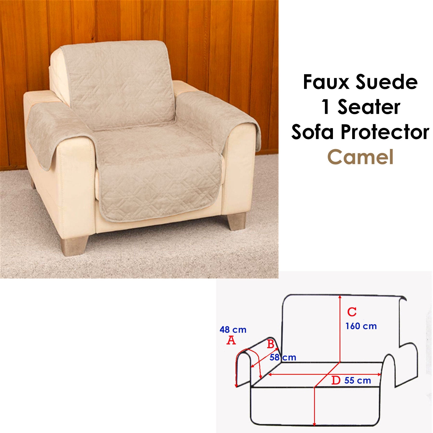 Faux Suede 1 Seater Sofa Protector Camel - 0