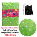 Pair of Organza Sequined Tab Top Curtains Sparkle Star Lime Green 140 x 213 cm-2