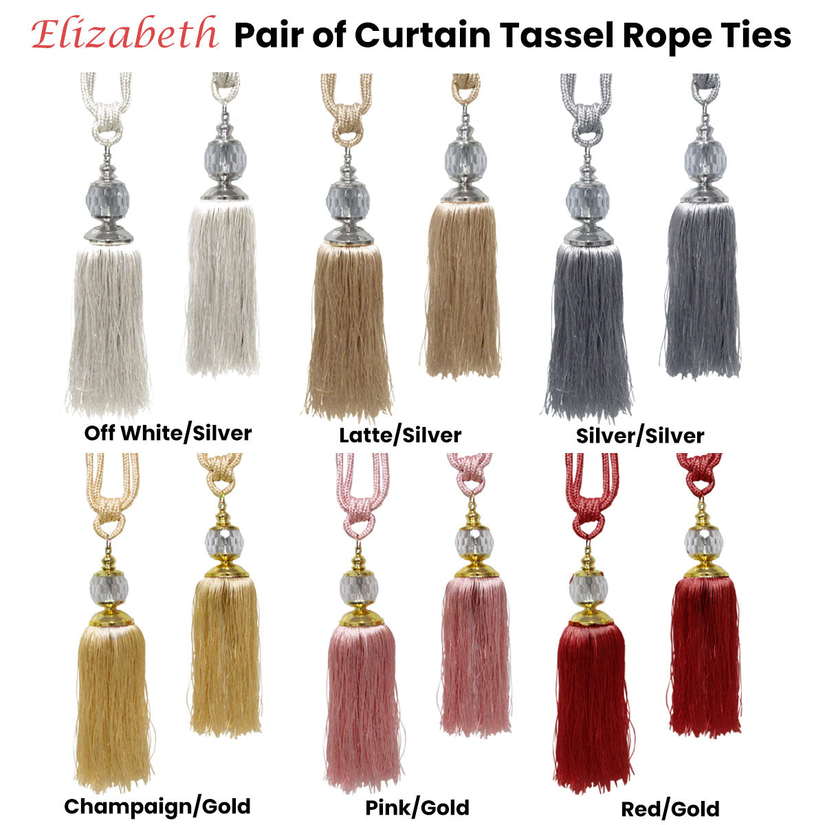 Elizabeth Pair of Curtain Tassel Rope Ties Red/Gold - 0