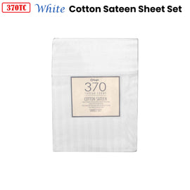 370TC White Self-striped Cotton Sateen Sheet Set King - 0