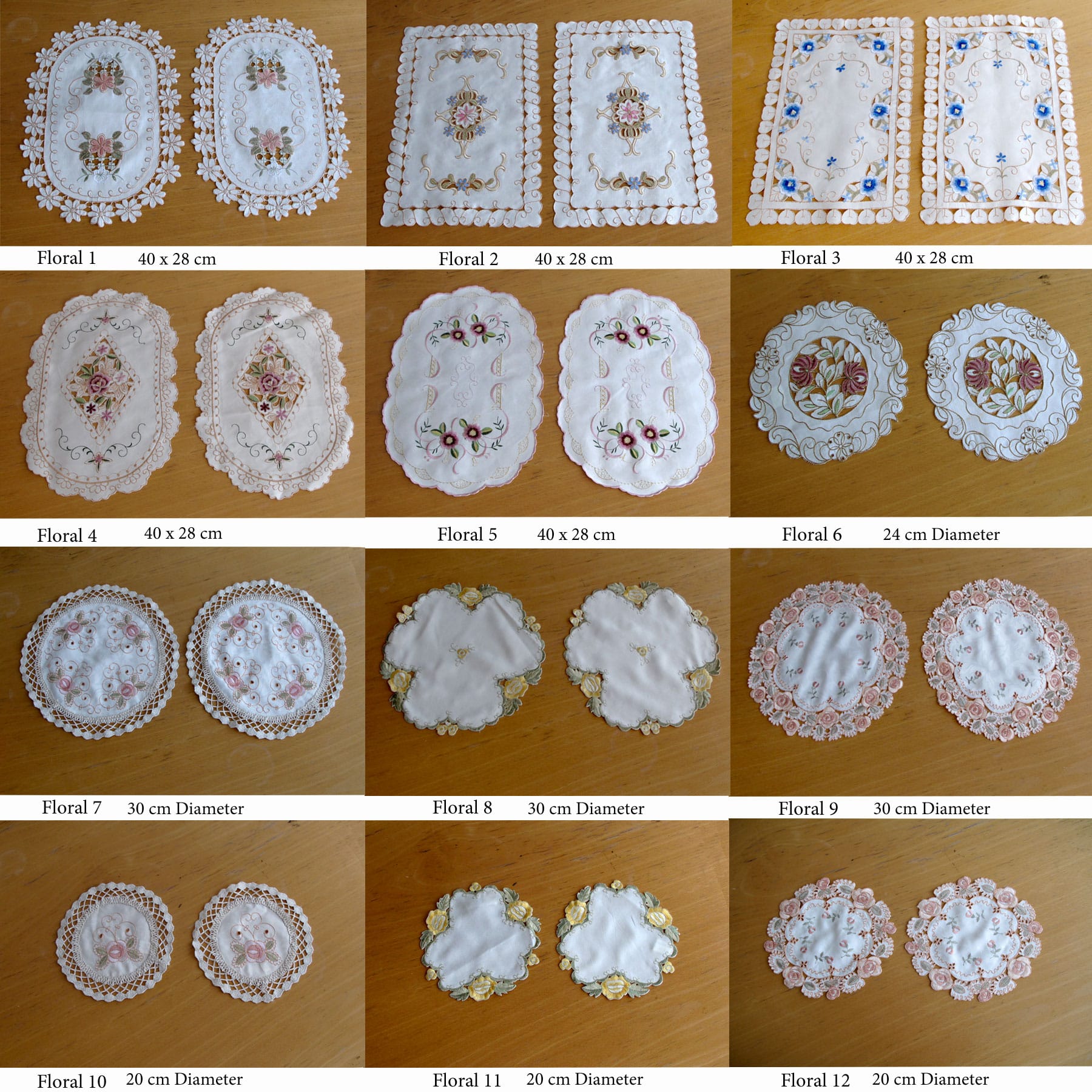 Set of 2 Embroidered Doilies Floral 11 - 0