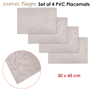 Choice Set of 4 PVC Table Placemats Leaves Taupe - 0