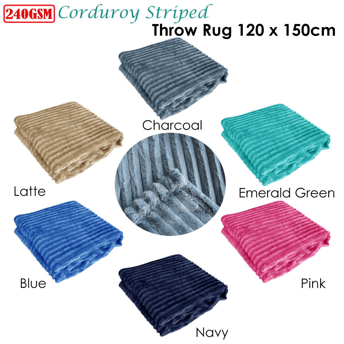 240GSM Corduroy Striped Throw Rug Emerald Green - 0