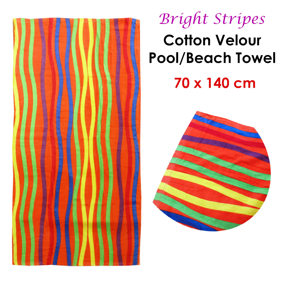 Bright Stripes Cotton Velour Printed Beach Towel - 0