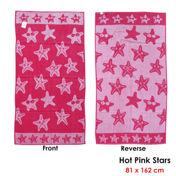 Jacquard Velour Reversible Beach Towel Hot Pink Stars - 0