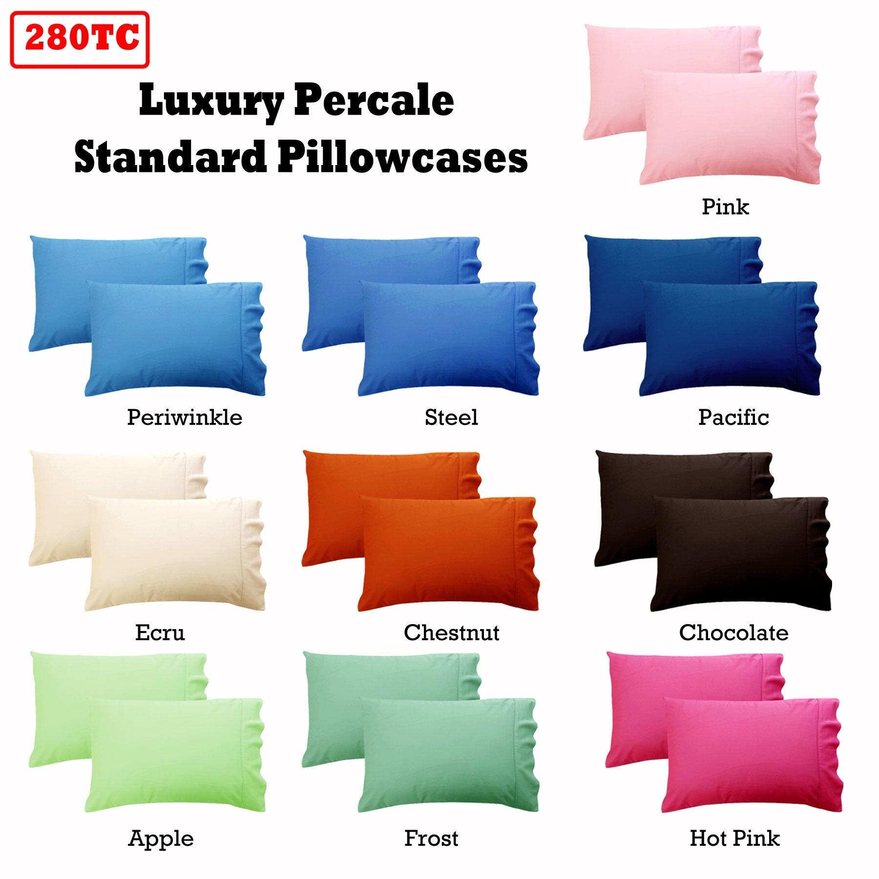 280TC Luxury Percale Standard Pillowcases Apple - 0