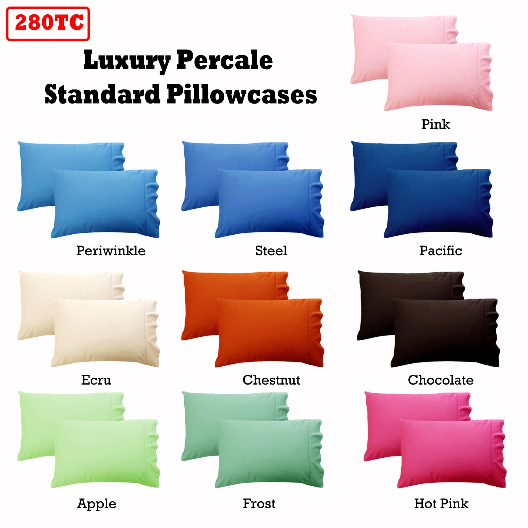 280TC Luxury Percale Standard Pillowcases Perwinkle - 0