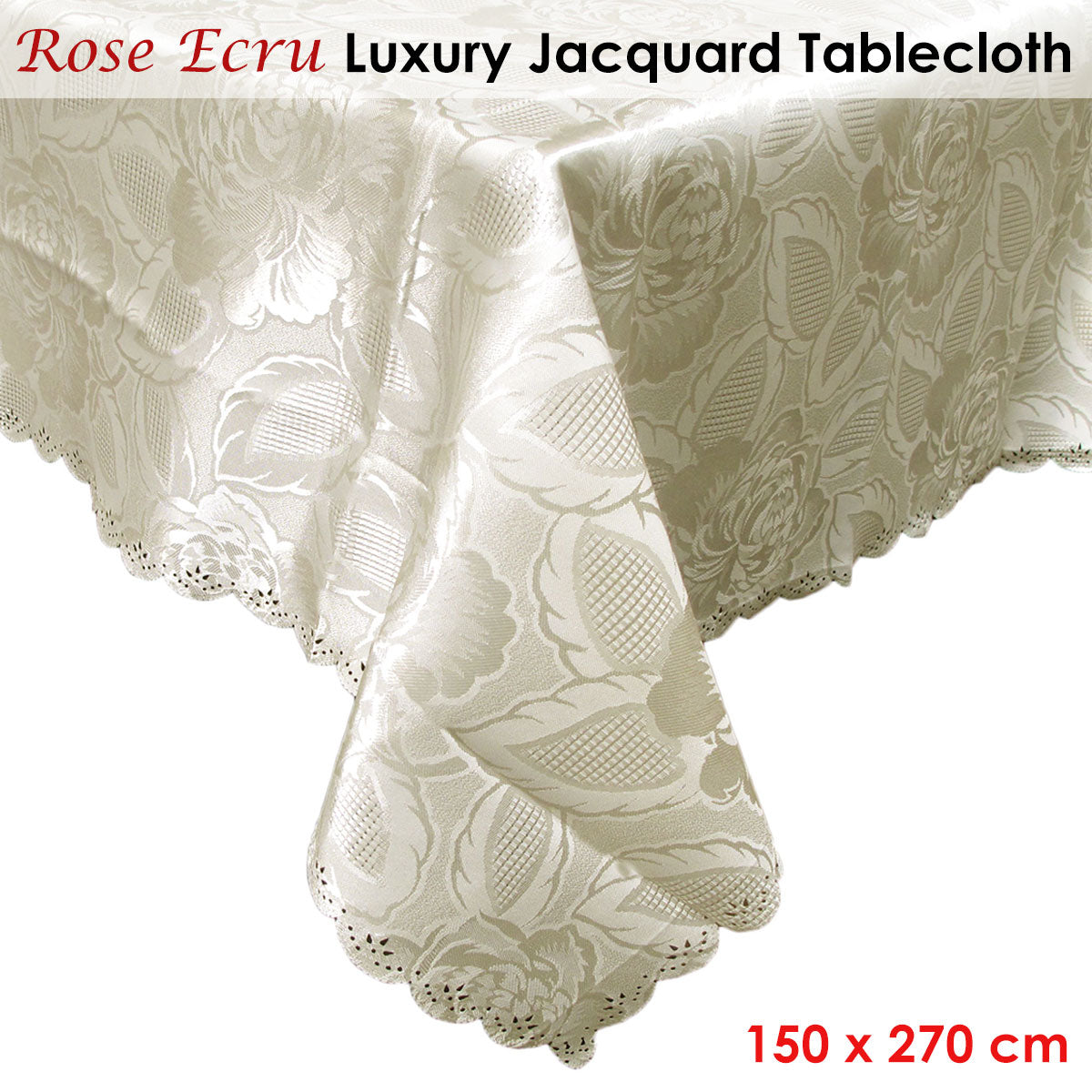 Rose Ecru Luxury Jacquard Tablecloth 150 x 270 cm - 0