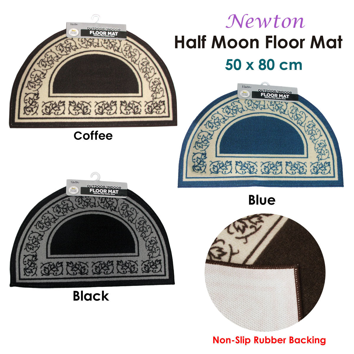 Newton Half Moon Floor Mat 50 x 80cm Black - 0