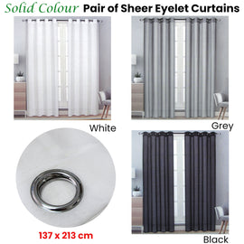 Pair of Solid Colour Sheer Eyelet Curtains 137 x 213 cm Grey - 0