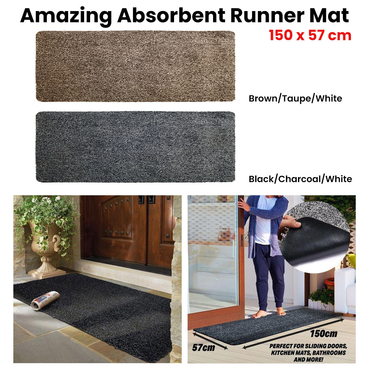 Amazing Absorbent Runner Mat 150 x 57 cm Black/Charcoal/White - 0