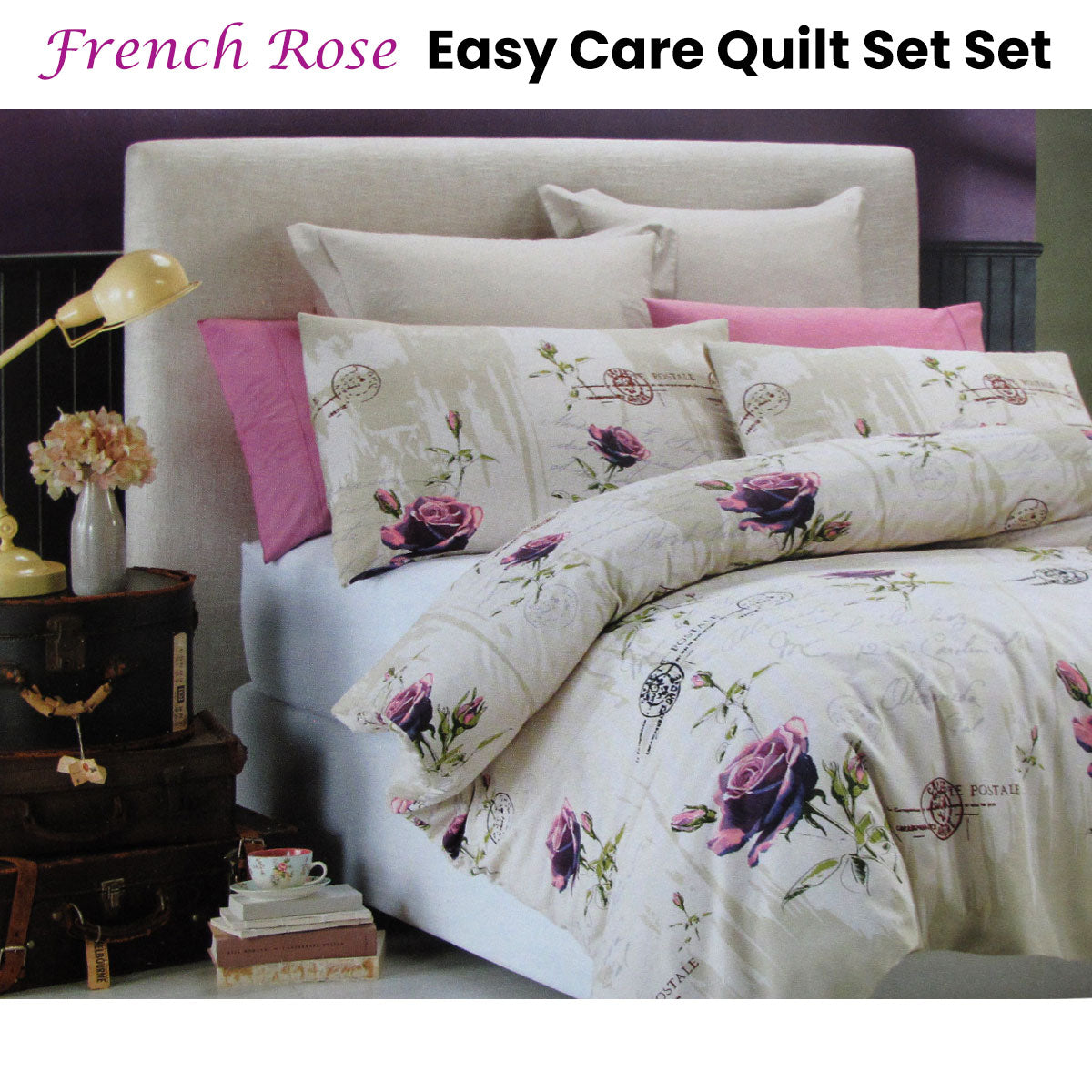 Belmondo French Rose Easy Care Quilt Cover Set Queen - 0