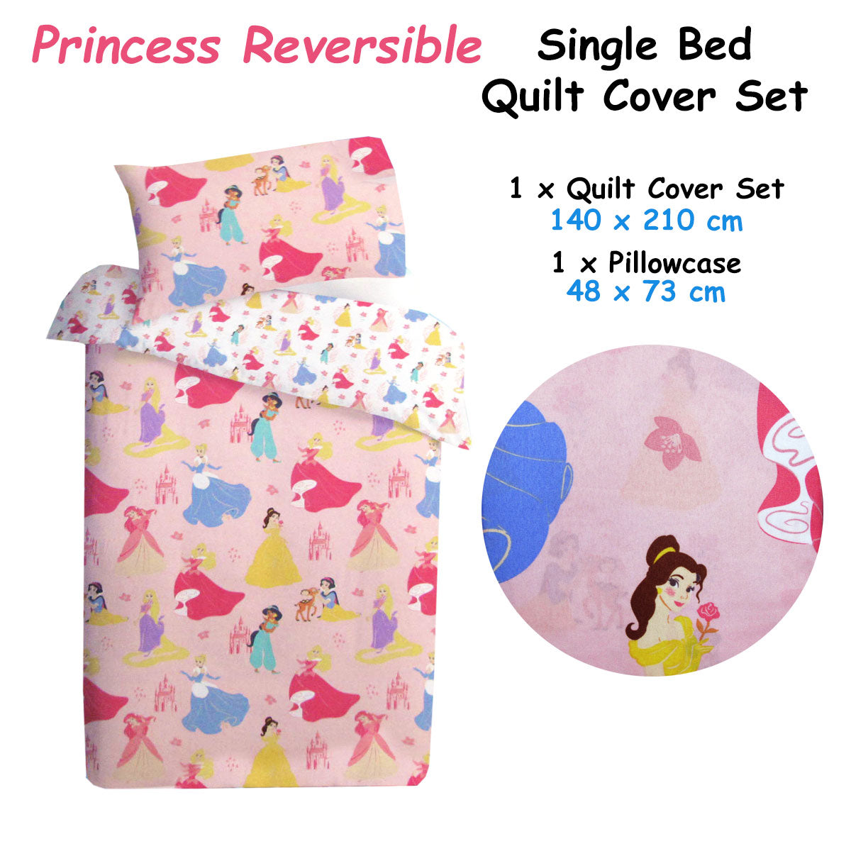 Caprice Disney Princess Reversible Licensed Quilt Cover Set Single - 0