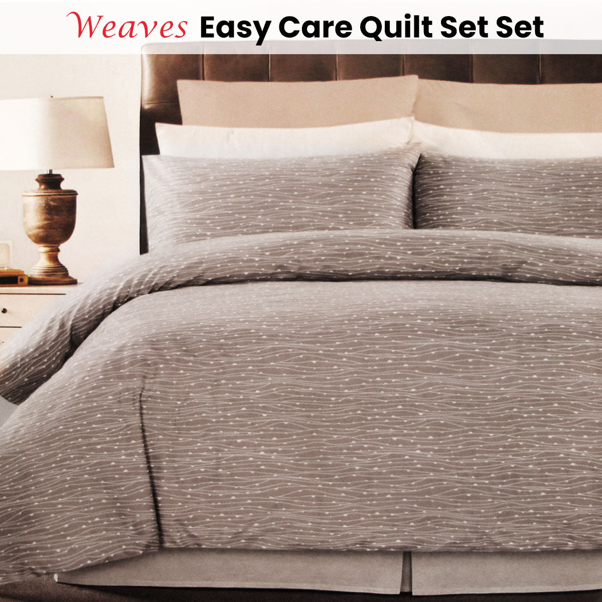 Weaves Coffee Easy Care Quilt Cover Set King