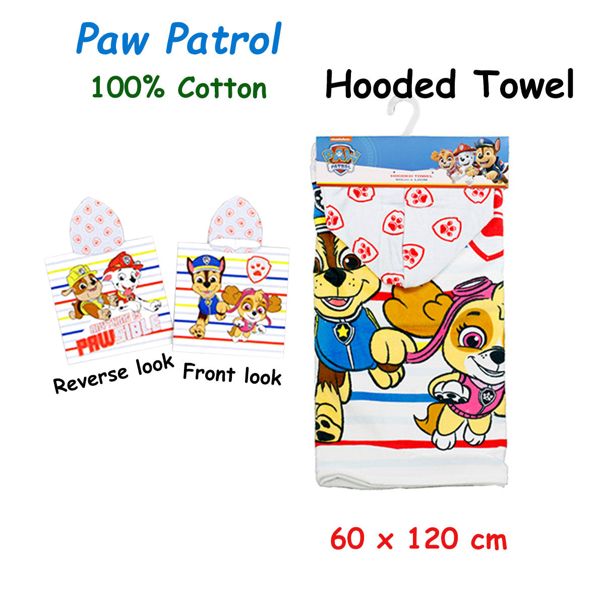 Caprice Paw Patrol Cotton Hooded Licensed Towel 60 x 120 cm - 0