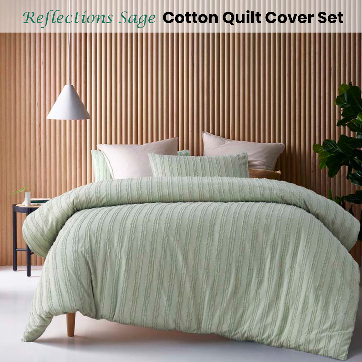 Vintage Design Homewares Reflections Sage Cotton Quilt Cover Set King - 0