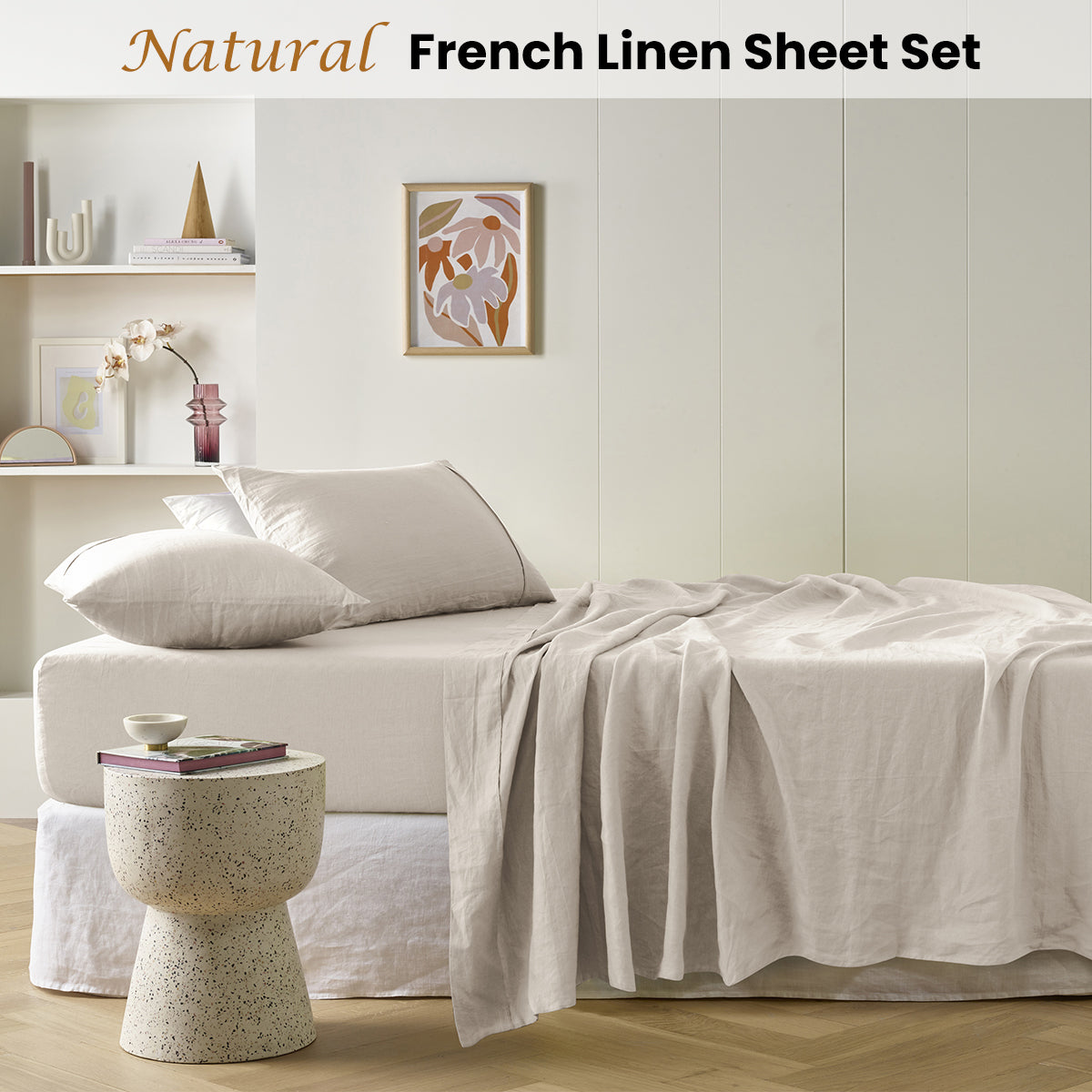 Vintage Design Homewares Natural French Linen Sheet Set King - 0