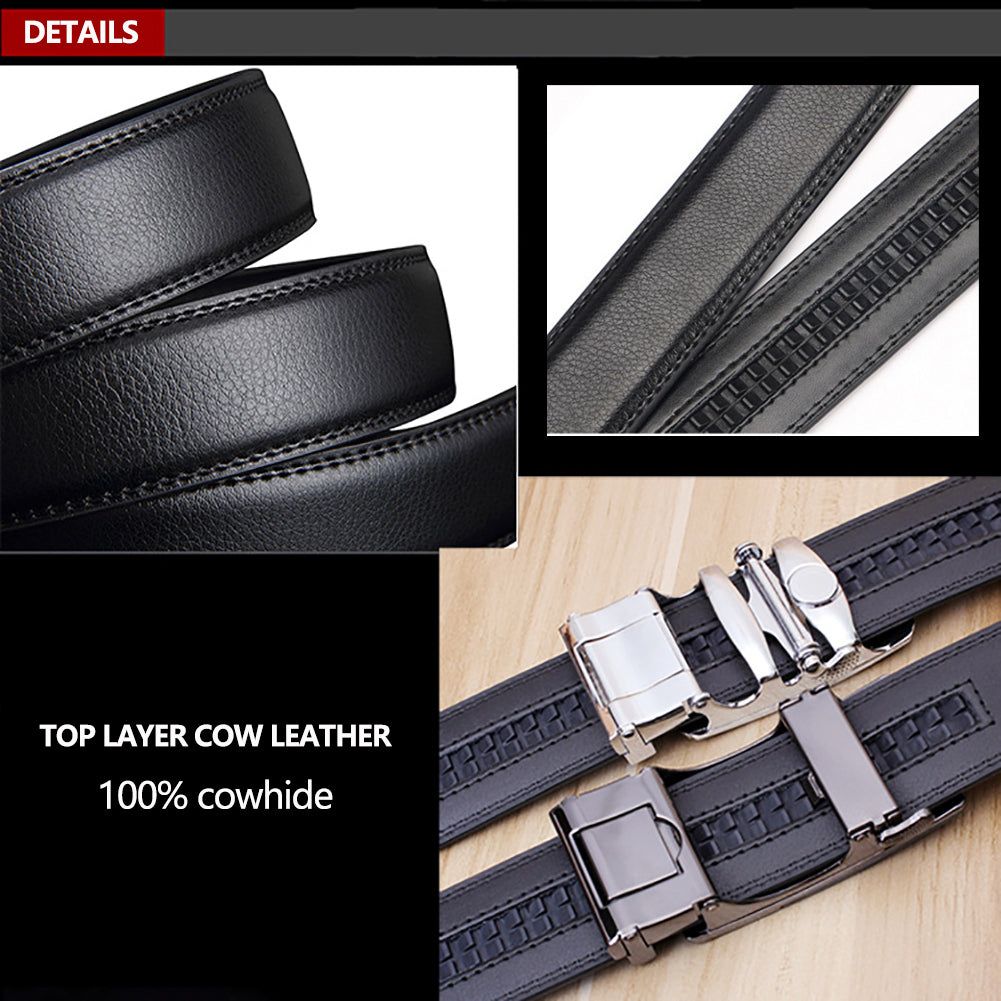 Genuine Leather Belt Men's Plate Reversible Buckle Business Dress Belts (Style 02) - 0