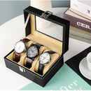Watch Box Organizer Case Jewelry Display Tray Glass Top PU Leather(3 Slot)-4