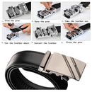 Adjustable Slide Luxury Leather Belt For Men's Automatic Buckle Ratchet Business Dress Belts (FB8501#01)-3