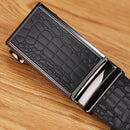 Genuine Cowhide Embossed with Crocodile Pattern Belt  Luxury Business Automatic Belts (Brown)-3