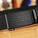 Genuine Cowhide Embossed with Crocodile Pattern Belt  Luxury Business Automatic Belts (Brown)-4