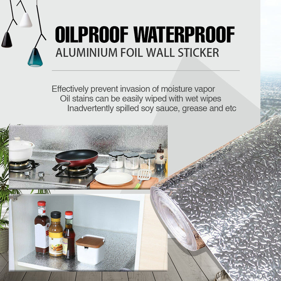 Aluminum Foil Sticker Self Adhesive Oil-proof Waterproof Kitchen Cabinet Wall(40*500cm) - 0