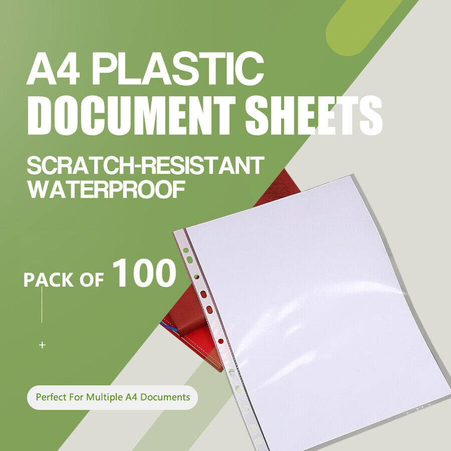 100Pack A4 Sheet Protector Plastic Pockets Bulk Lot Clear Reinforced Folders - 0