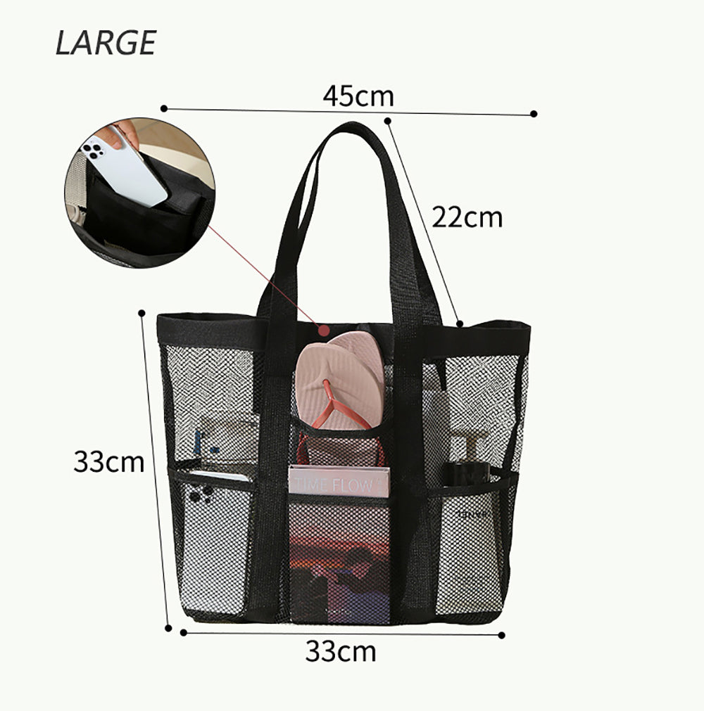 Large Capacity Mesh Multi-pocket Beach Bag Portable Travel Swimming Storage(Large) - 0