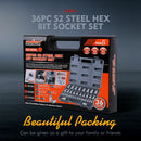 36-Piece Hex Bit Socket Set, SAE and Metric Sizes, S2 Steel Hex Bits, Chrome Vanadium Steel Sockets and Adapters with Storage Case-10