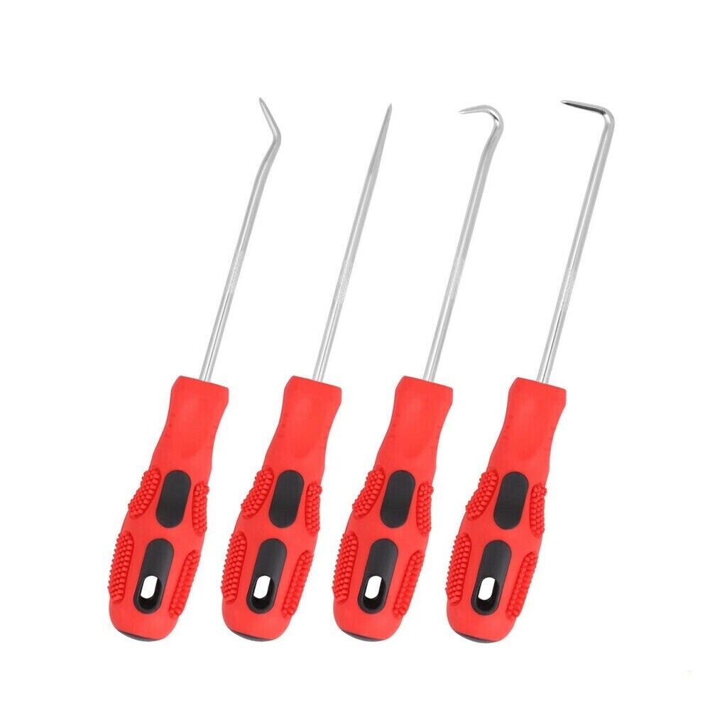 4Pc Pick Hook Set O Ring Oil Seal Remover Non-Slip Rubber Handle Red Local Stock