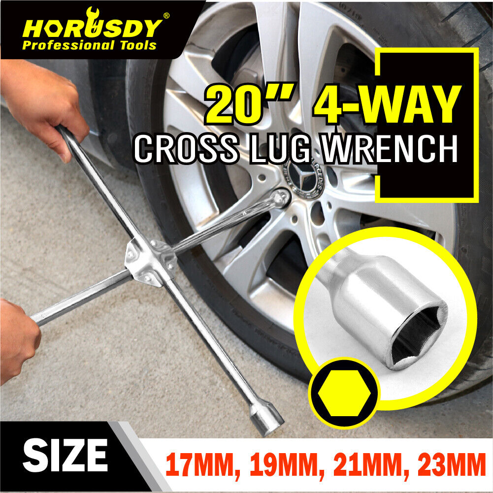 20” Wheel Brace Spanner 4-way Cross Wrench Car Tyre Nut 17 19 21 23mm Socket - 0