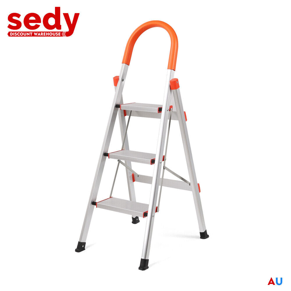 3 Step Ladder Multi Purpose Household Office Foldable Non Slip Aluminium[ - 0