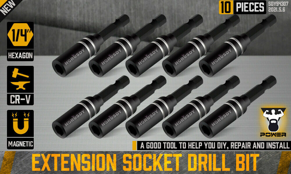 10Pc Magnetic Extension Socket Drill Bit Holder 1/4" Hex Screwdriver Nut Driver - 0