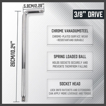 L Shape Socket Extension Bar 1/4" 3/8" 1/2" Drive Wrench Breaker CR-V Anti-Slip - 0