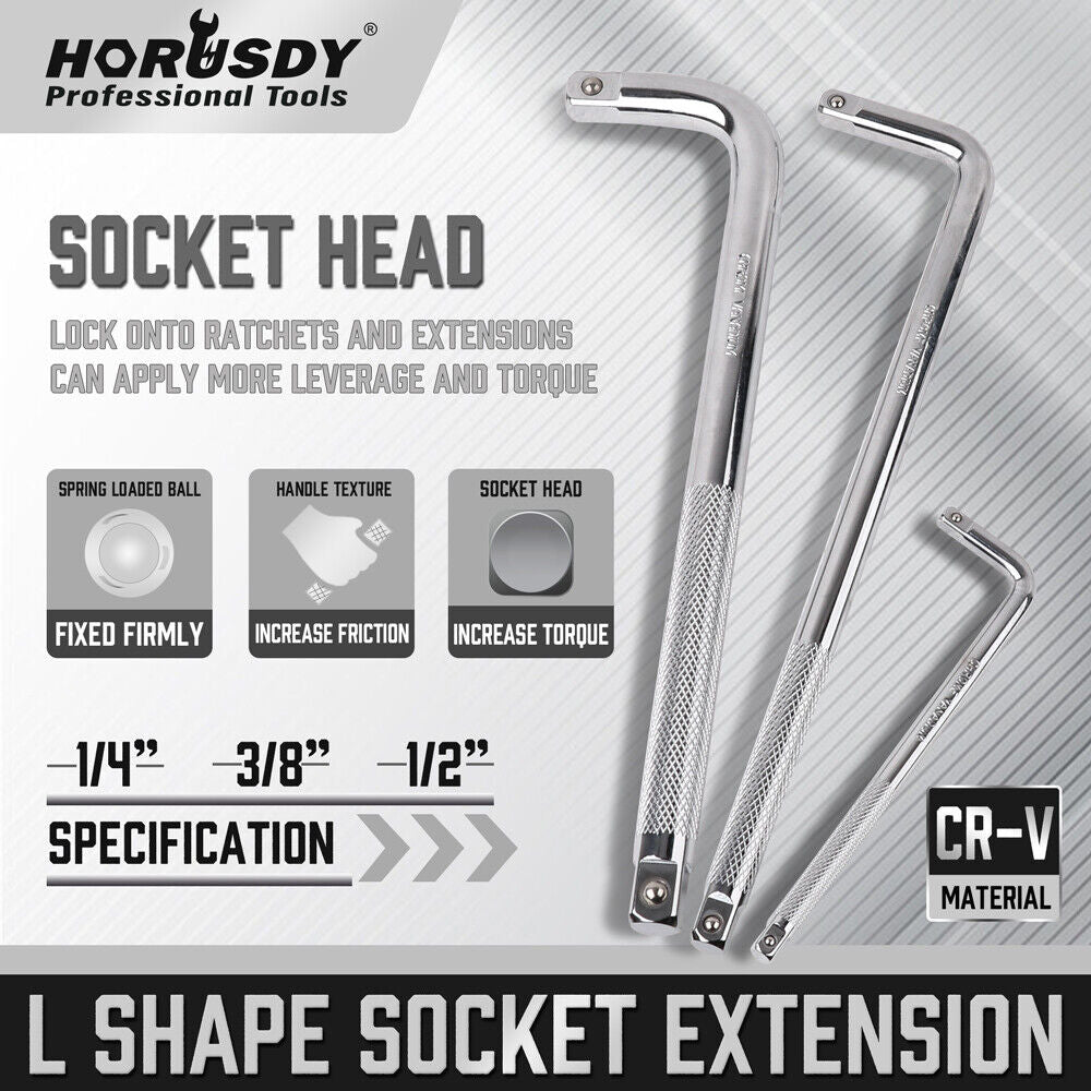 L Shape Socket Extension Bar 1/4" 3/8" 1/2" Drive Wrench Breaker CR-V Anti-Slip