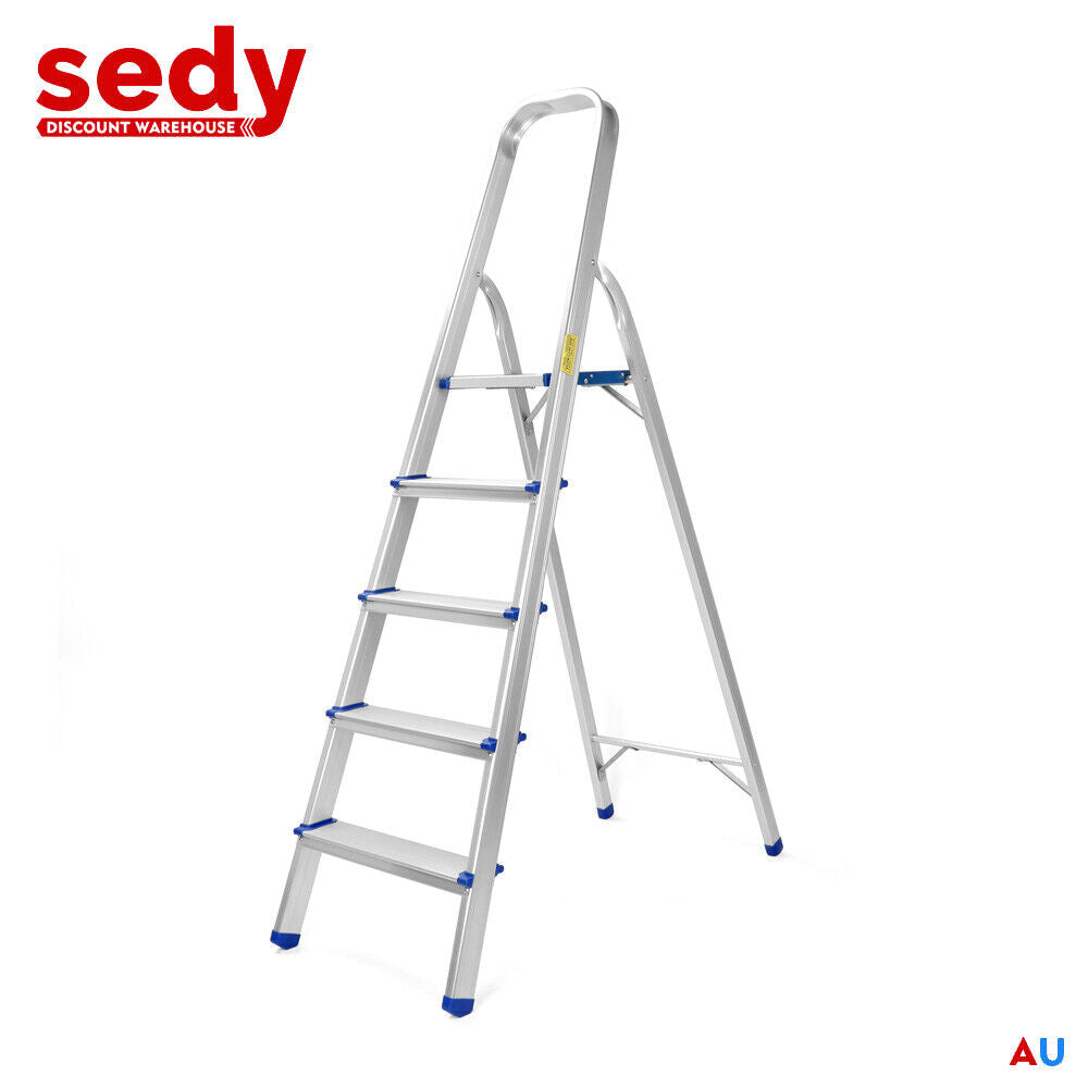 5 Step Ladder Multi Purpose Foldable Folding Aluminium Home Office Shop - 0