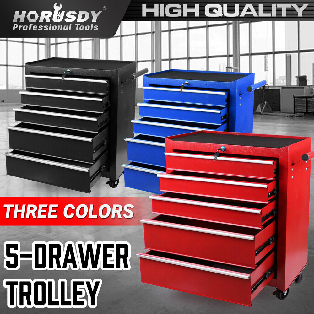 5-Drawer Tool Storage Trolley Cart - Heavy Duty Garage Cabinet Organizer with Lockable Wheels