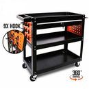 3-Tier Drawer Tool Storage Trolley Workshop Cart Steel Chest w/t Pegboard Hooks-9