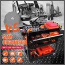 3-Tier Drawer Tool Storage Trolley Workshop Cart Steel Chest w/t Pegboard Hooks-6